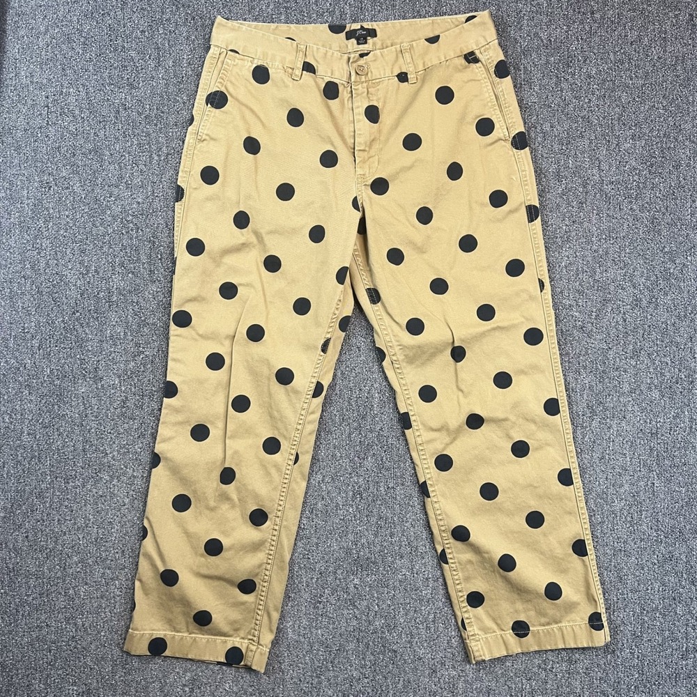 J.Crew Retro Polka Dot Chino Pants 12 Khaki Cotton Straight Leg Preppy Mod Chino
